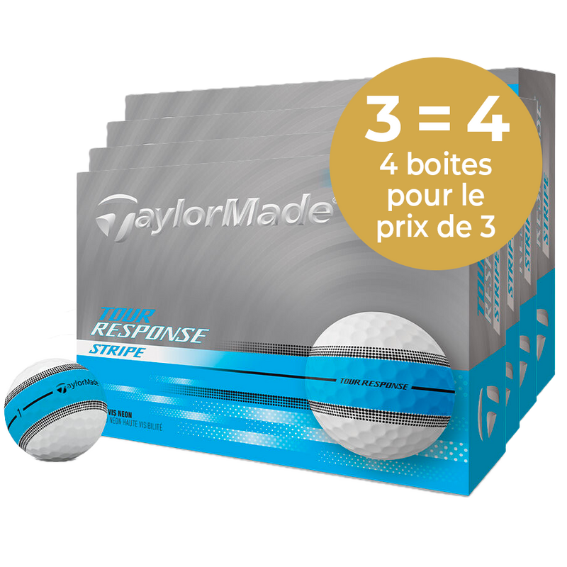 TAYLORMADE Tour Response Stripe Bleu  -  Pack de 4 boîtes - Offre Spéciale 3=4 (1 boite Offerte)