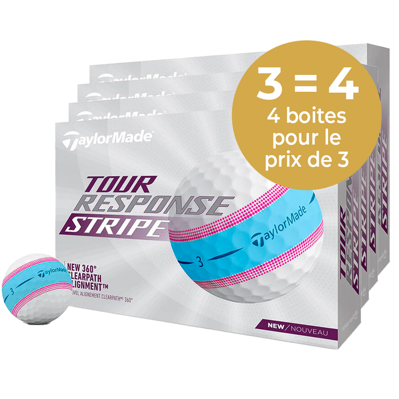 TAYLORMADE Tour Response Stripe Bleu/Rose  -  Pack de 4 boîtes - Offre Spéciale 3=4 (1 boite Offerte)