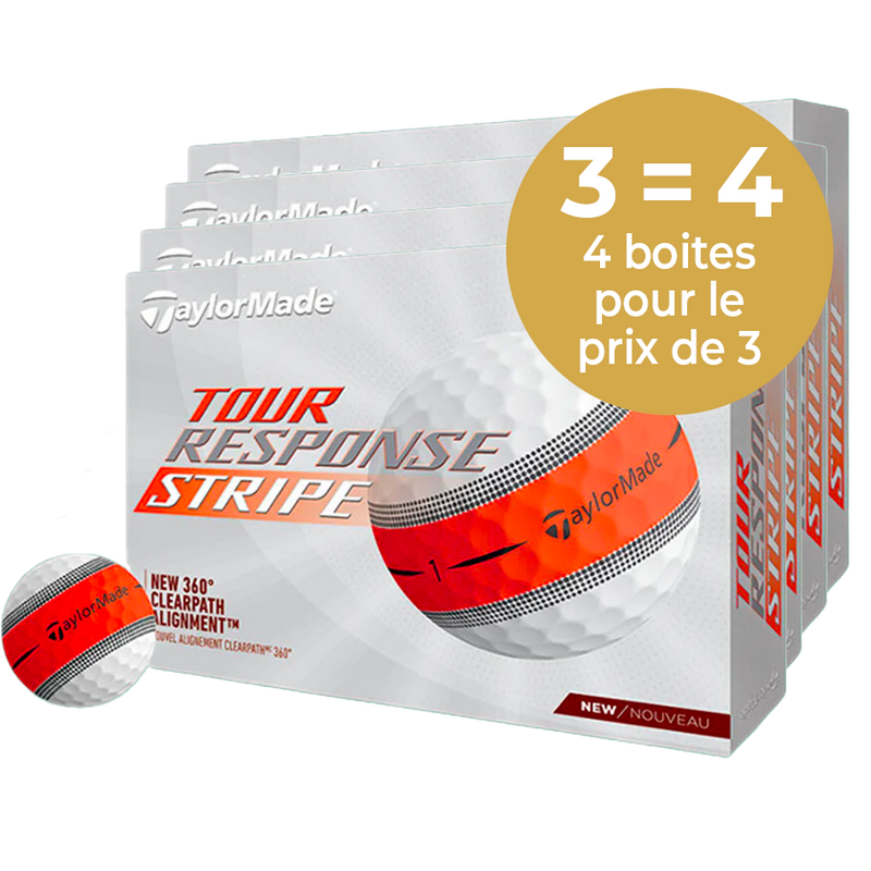 TAYLORMADE Tour Response Stripe Orange  -  Pack de 4 boîtes - Offre Spéciale 3=4 (1 boite Offerte)
