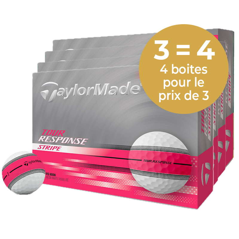 TAYLORMADE Tour Response Stripe Rose 2025  -  Pack de 4 boîtes - Offre Spéciale 3=4 (1 boite Offerte)